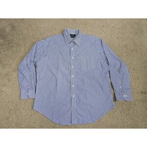 Ralph Lauren Dress Shirt Men 17.5 34/35 Blue‎ White Stripes Cotton Button Up